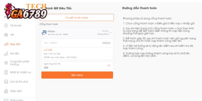 Nạp tiền Ga6789 bằng mã QR